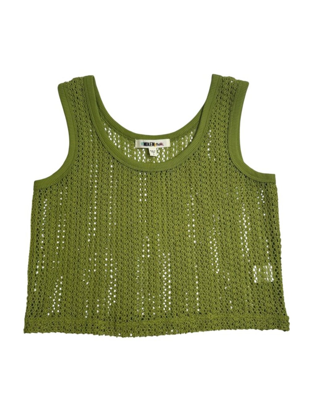 Miken Swim Green Crochet Swim Cover Up Tank Size SM Cropped Boxy Beach Summer